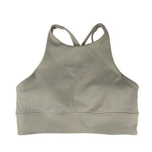 Lululemon High Neck Yoga Sports Bra Ribbed Strappy Racerback Neutral Beige Sz 10